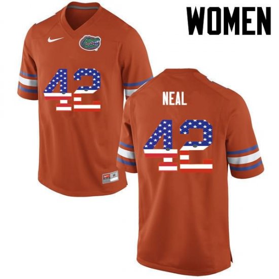 Women's Florida Gators #42 Keanu Neal NCAA Nike Orange USA Flag Fashion Authentic Stitched College Football Jersey AQF2462TS